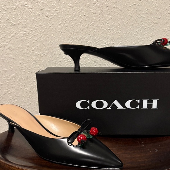 Coach Black Heels with Red Berry Detail - Picture 1 of 6